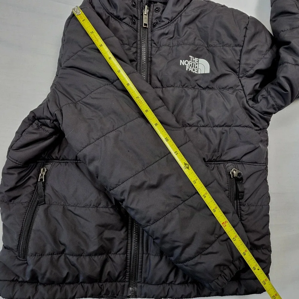 The North Face Reversible Fleece Puffer Jacket Kids Youth Sz L Black Logo Winter
